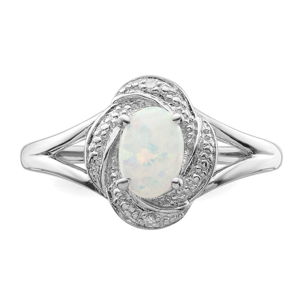 Sterlingsilber Rhodiniert Diamant. & Erzeugt Opal Ring
