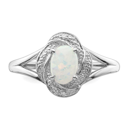 Sterlingsilber Rhodiniert Diamant. & Erzeugt Opal Ring