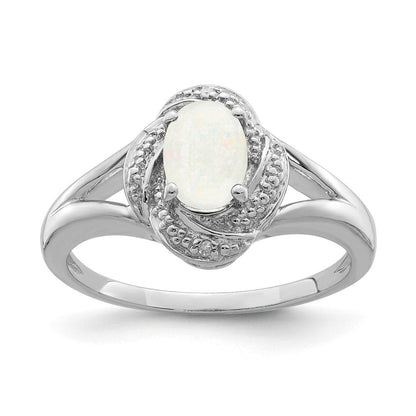Sterlingsilber Rhodiniert Diamant. & Erzeugt Opal Ring