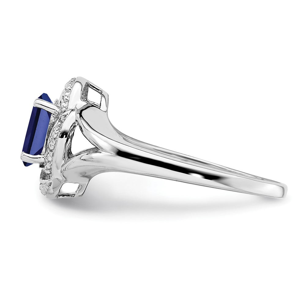 Sterlingsilber Rhodiniert Diamant. & Erzeugt Saphir Ring