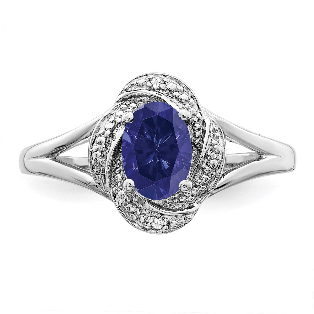 Sterlingsilber Rhodiniert Diamant. & Erzeugt Saphir Ring