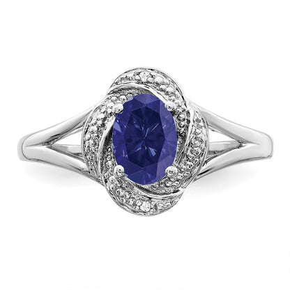 Sterlingsilber Rhodiniert Diamant. & Erzeugt Saphir Ring