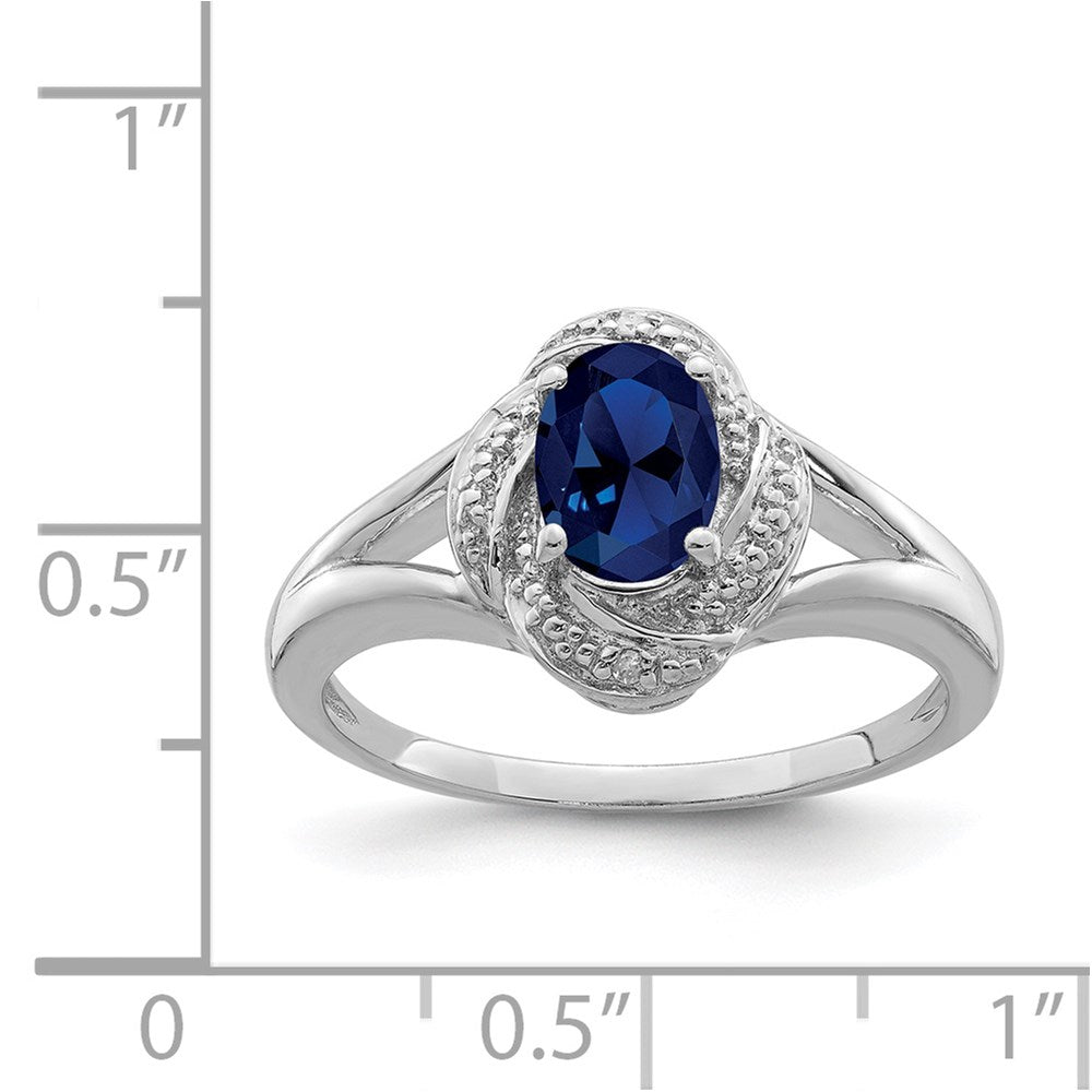 Sterlingsilber Rhodiniert Diamant. & Erzeugt Saphir Ring