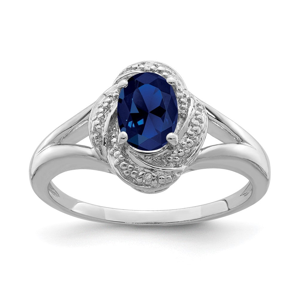 Sterlingsilber Rhodiniert Diamant. & Erzeugt Saphir Ring