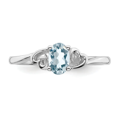 Sterlingsilber Rhodiniert Aquamarin Ring