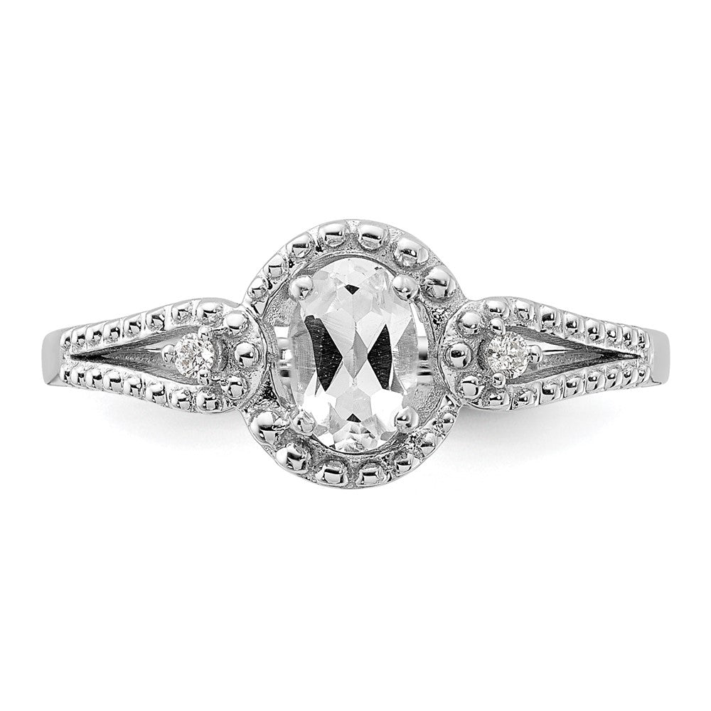 Sterlingsilber Rhodiniert Weiß Topas & Diamant. Ring