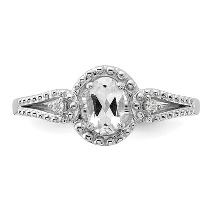 Sterlingsilber Rhodiniert Weiß Topas & Diamant. Ring