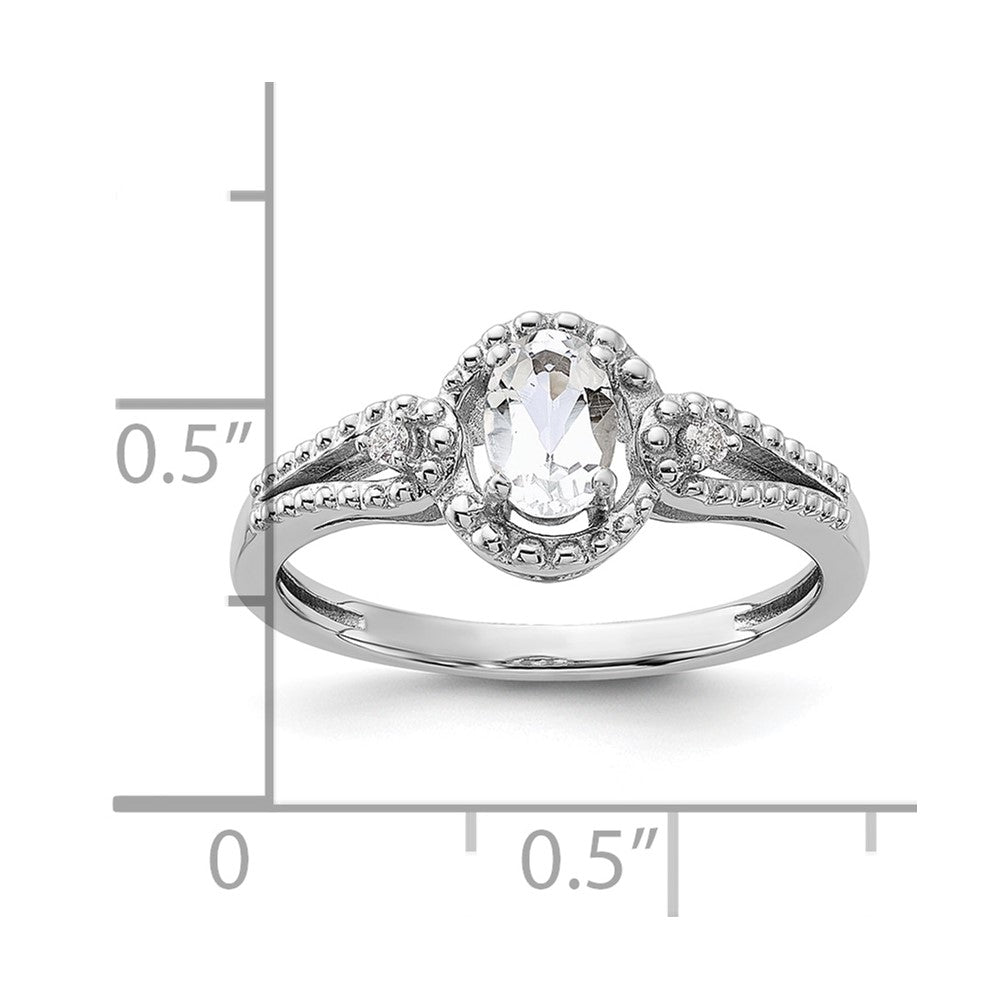 Sterlingsilber Rhodiniert Weiß Topas & Diamant. Ring