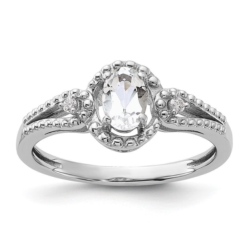 Sterlingsilber Rhodiniert Weiß Topas & Diamant. Ring