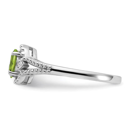 Sterlingsilber Rhodiniert Peridot & Diamant. Ring