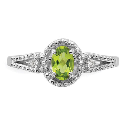 Sterlingsilber Rhodiniert Peridot & Diamant. Ring