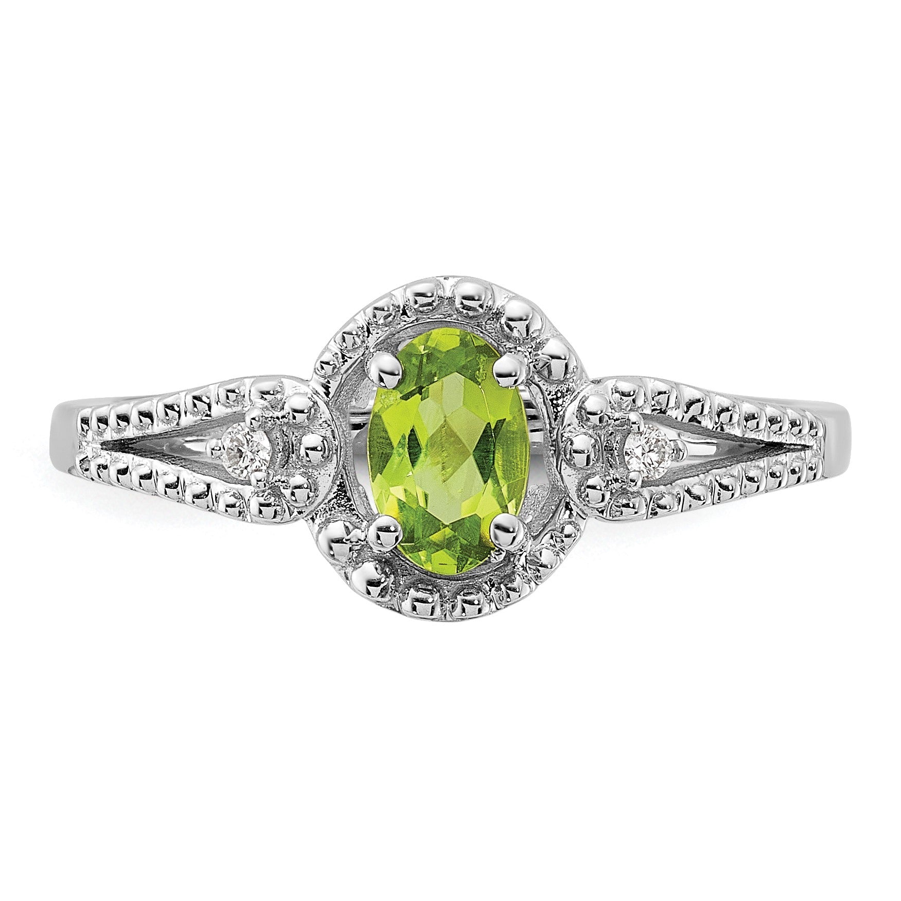Sterlingsilber Rhodiniert Peridot & Diamant. Ring