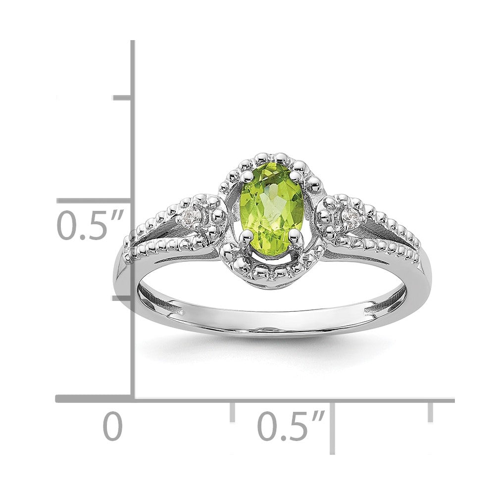 Sterlingsilber Rhodiniert Peridot & Diamant. Ring