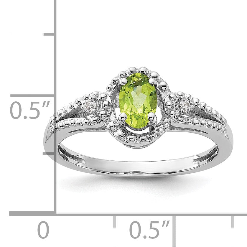 Sterlingsilber Rhodiniert Peridot & Diamant. Ring
