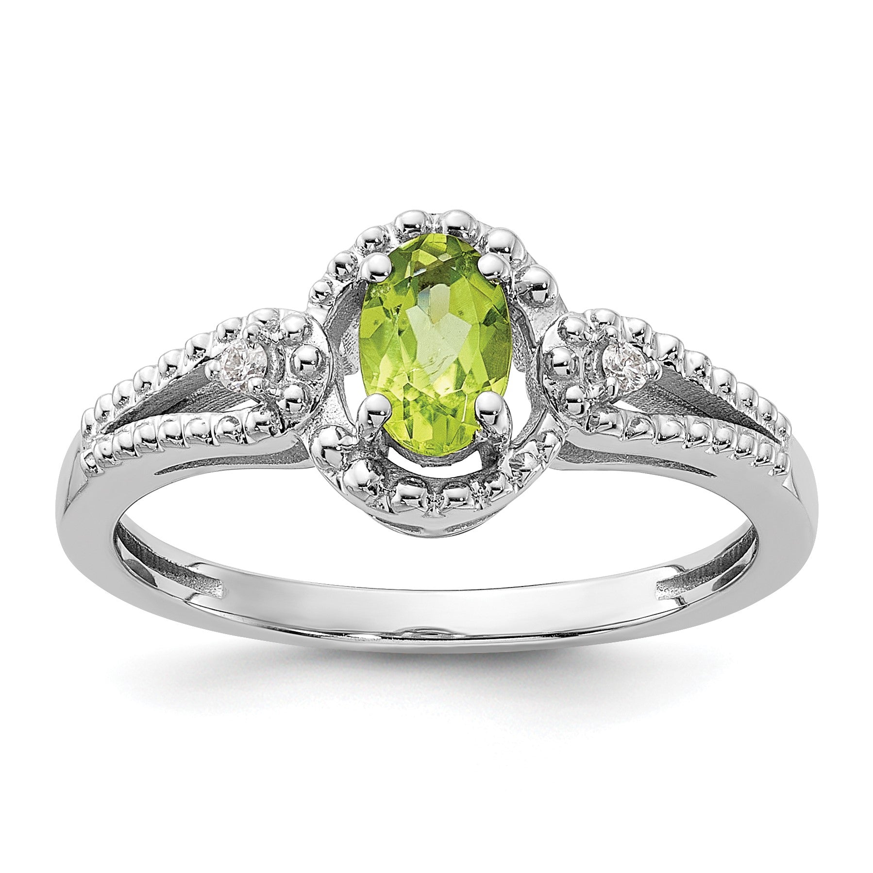Sterlingsilber Rhodiniert Peridot & Diamant. Ring