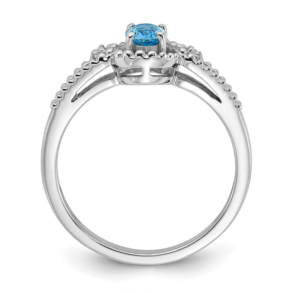 Sterlingsilber Rhodiniert Licht Schweizer Blautopas & Diamant. Ring