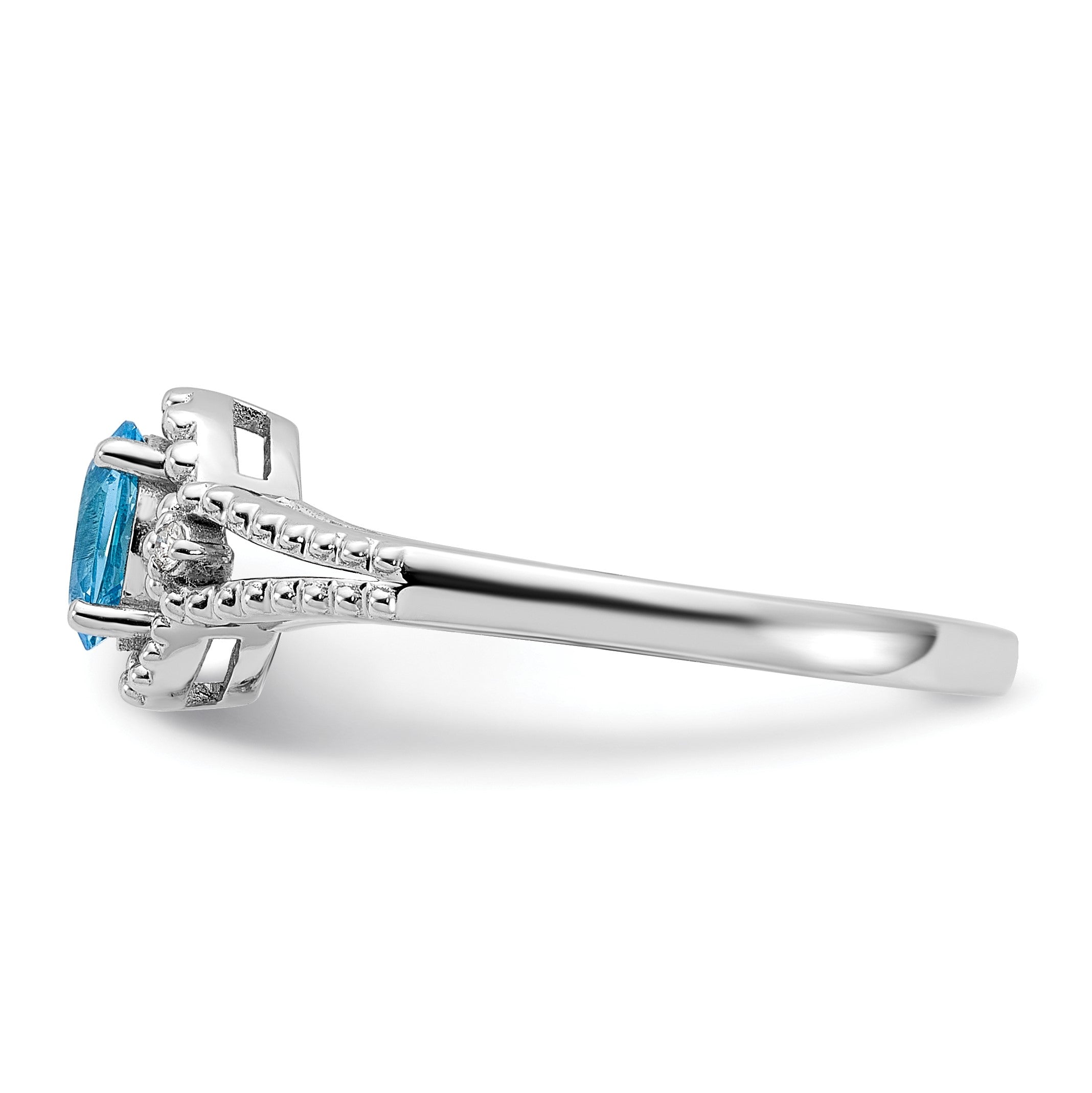 Sterlingsilber Rhodiniert Licht Schweizer Blautopas & Diamant. Ring