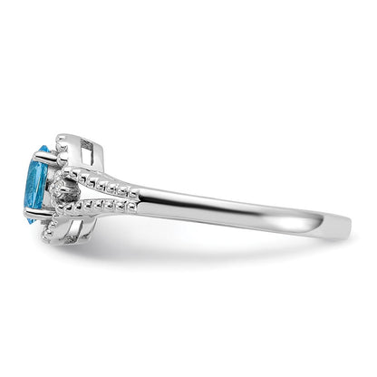 Sterlingsilber Rhodiniert Licht Schweizer Blautopas & Diamant. Ring