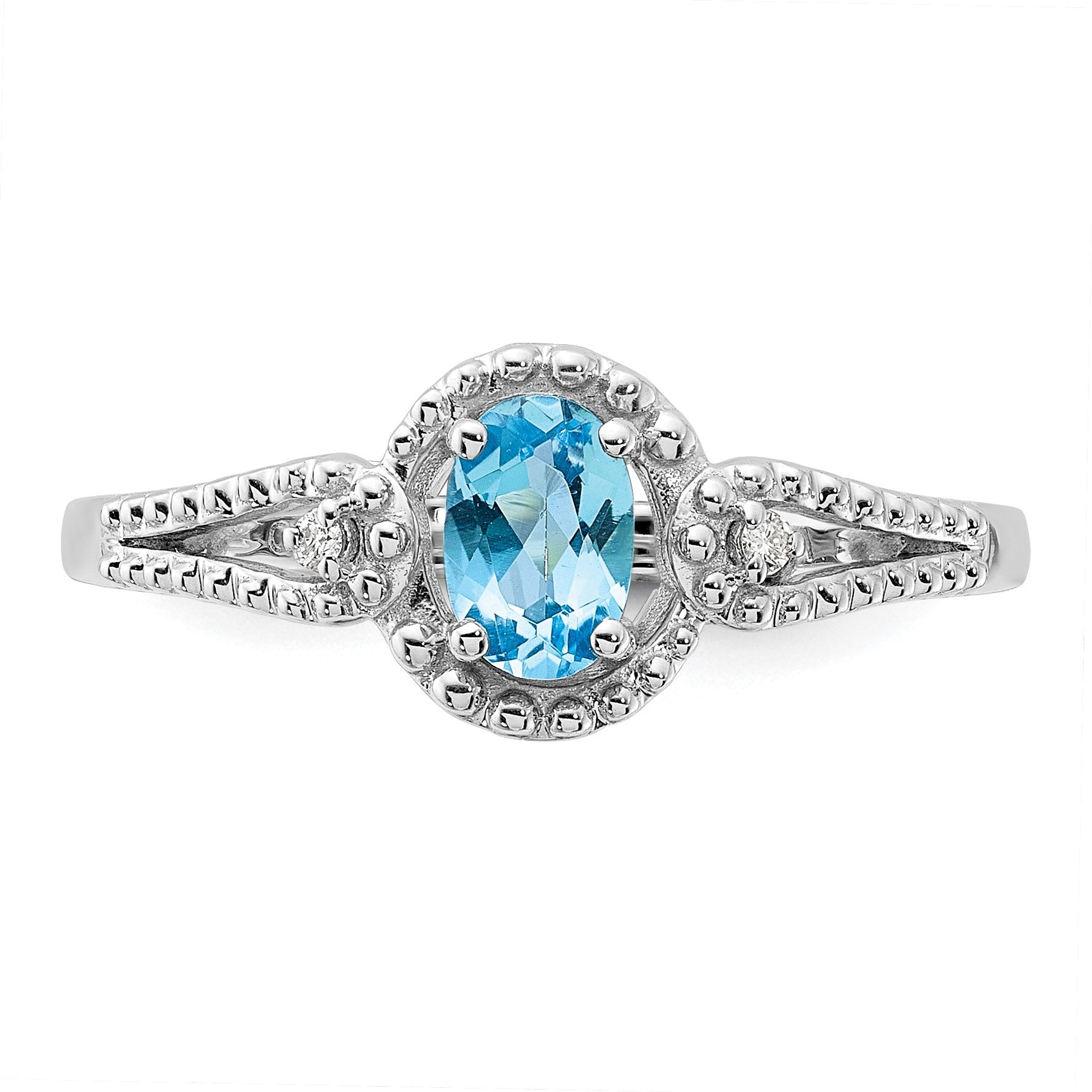Sterlingsilber Rhodiniert Licht Schweizer Blautopas & Diamant. Ring