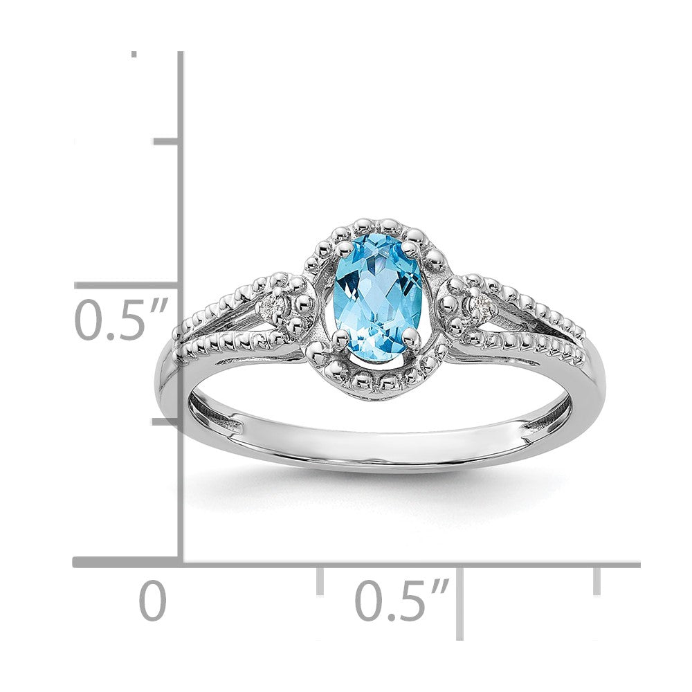 Sterlingsilber Rhodiniert Licht Schweizer Blautopas & Diamant. Ring