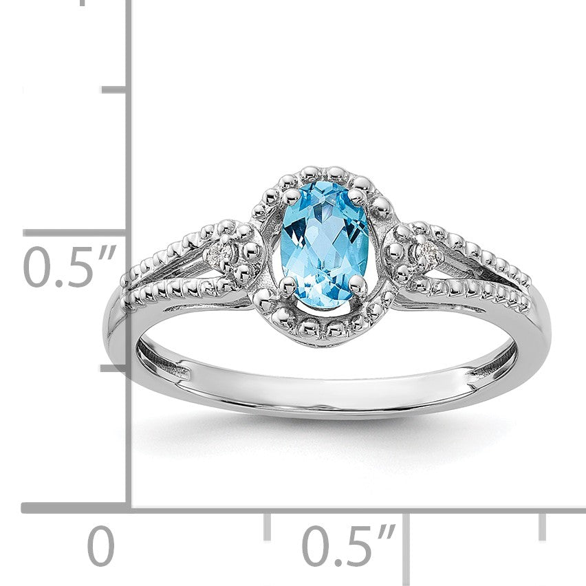 Sterlingsilber Rhodiniert Licht Schweizer Blautopas & Diamant. Ring