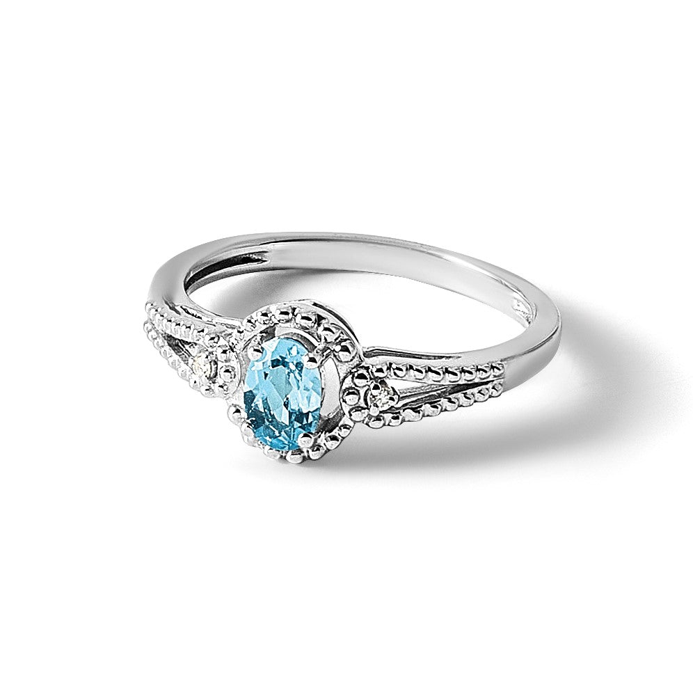 Sterlingsilber Rhodiniert Licht Schweizer Blautopas & Diamant. Ring