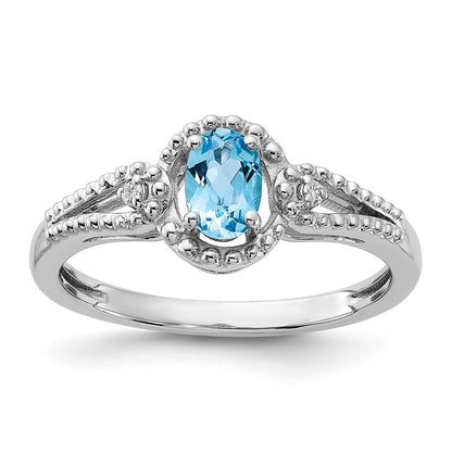 Sterlingsilber Rhodiniert Licht Schweizer Blautopas & Diamant. Ring
