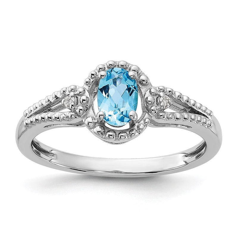 Sterlingsilber Rhodiniert Licht Schweizer Blautopas & Diamant. Ring