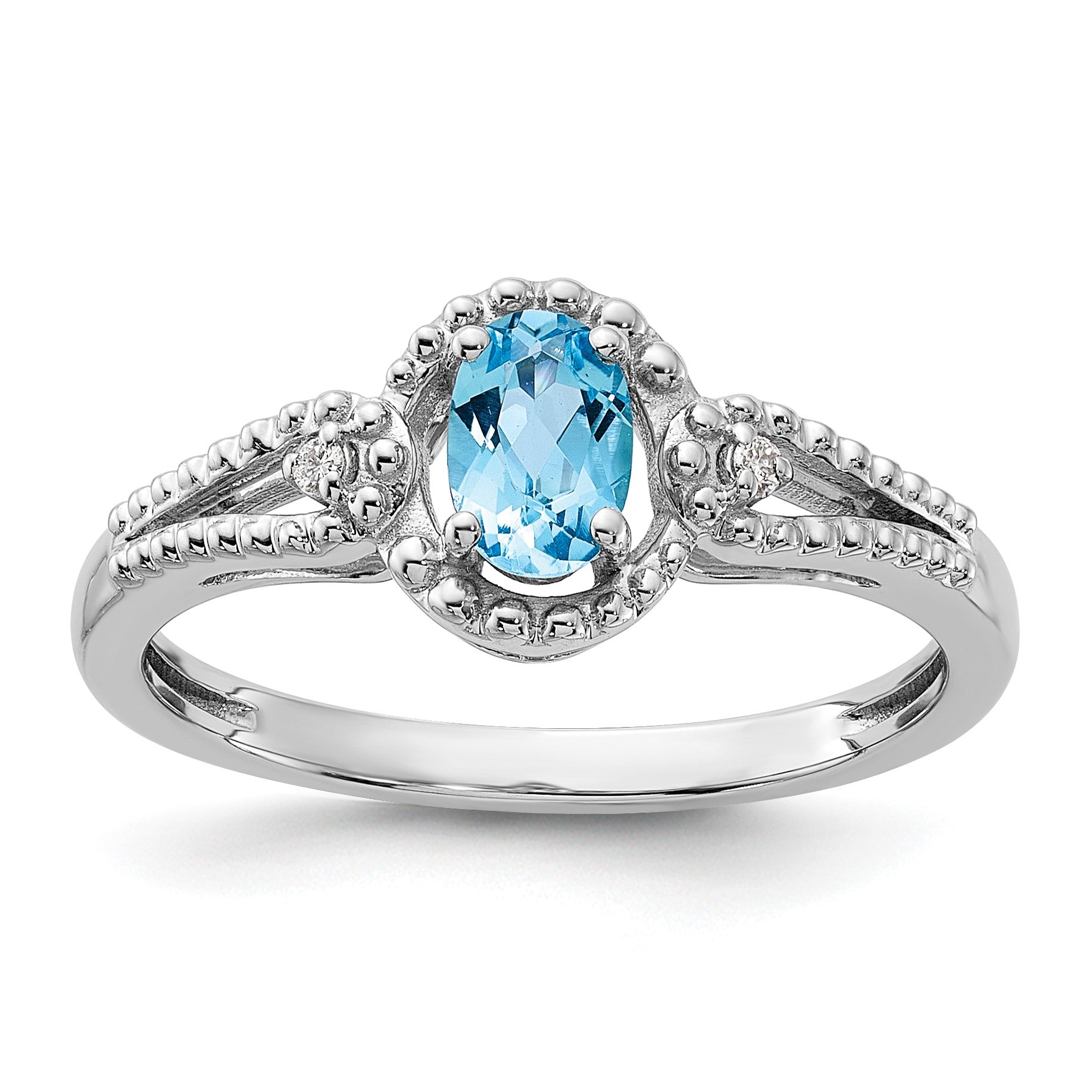 Sterlingsilber Rhodiniert Licht Schweizer Blautopas & Diamant. Ring