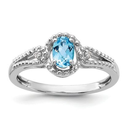 Sterlingsilber Rhodiniert Licht Schweizer Blautopas & Diamant. Ring
