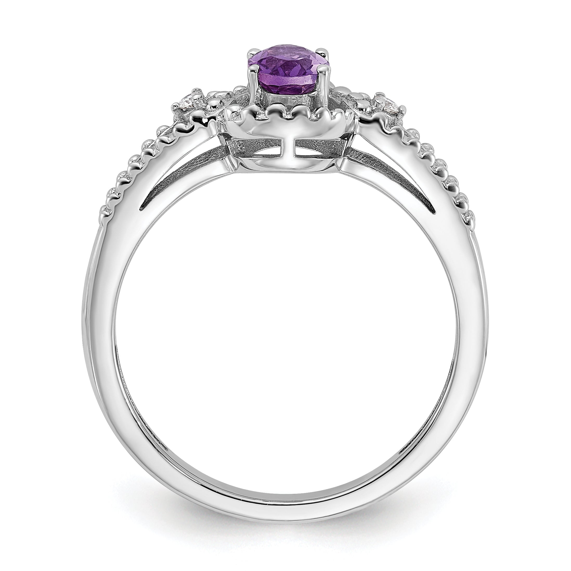 Sterlingsilber Rhodiniert Amethyst & Diamant. Ring