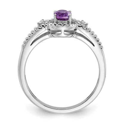 Sterlingsilber Rhodiniert Amethyst & Diamant. Ring