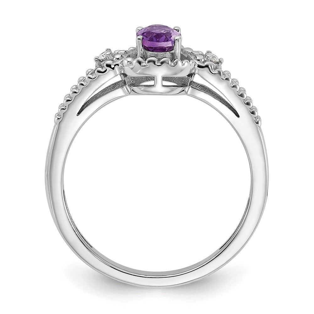 Sterlingsilber Rhodiniert Amethyst & Diamant. Ring