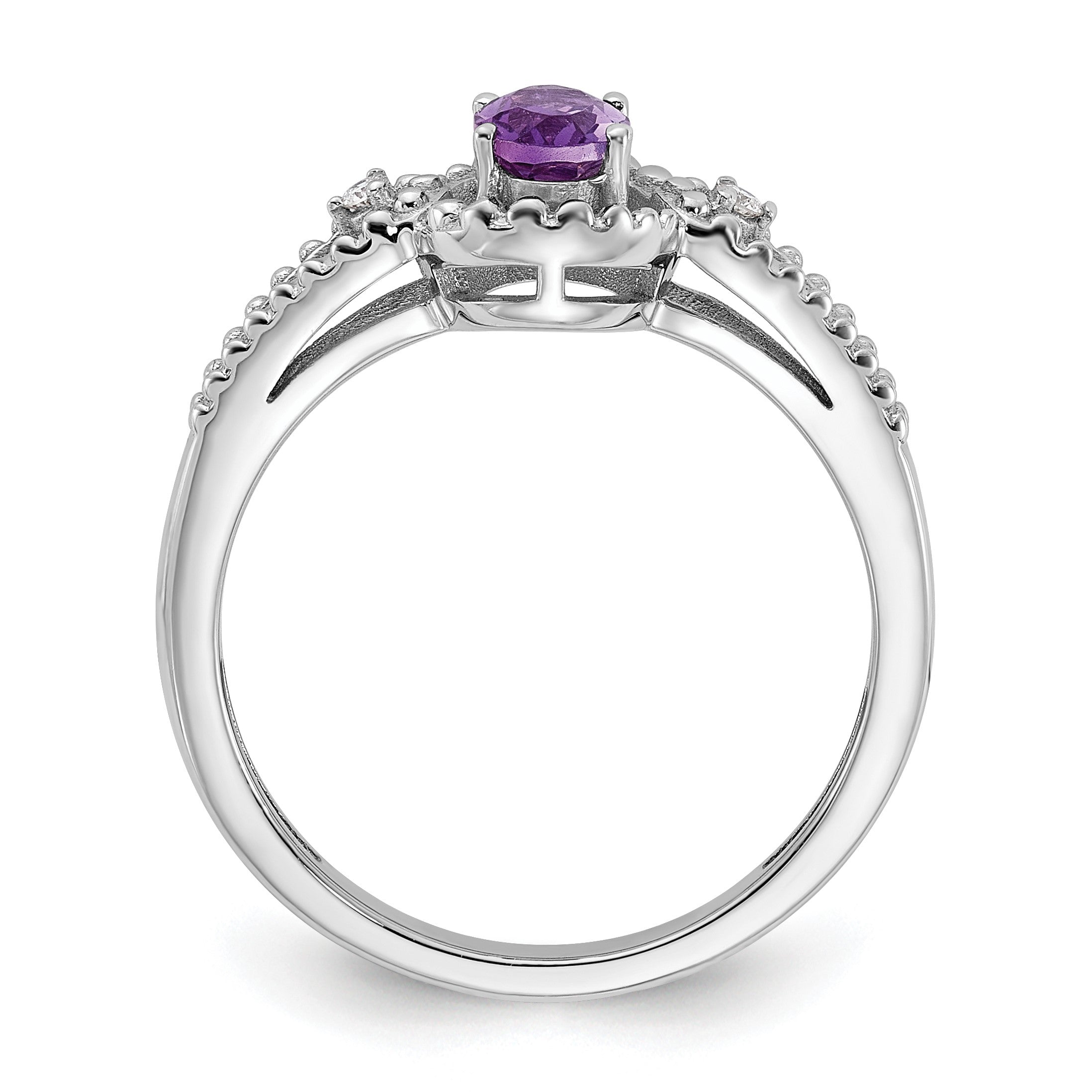 Sterlingsilber Rhodiniert Amethyst & Diamant. Ring