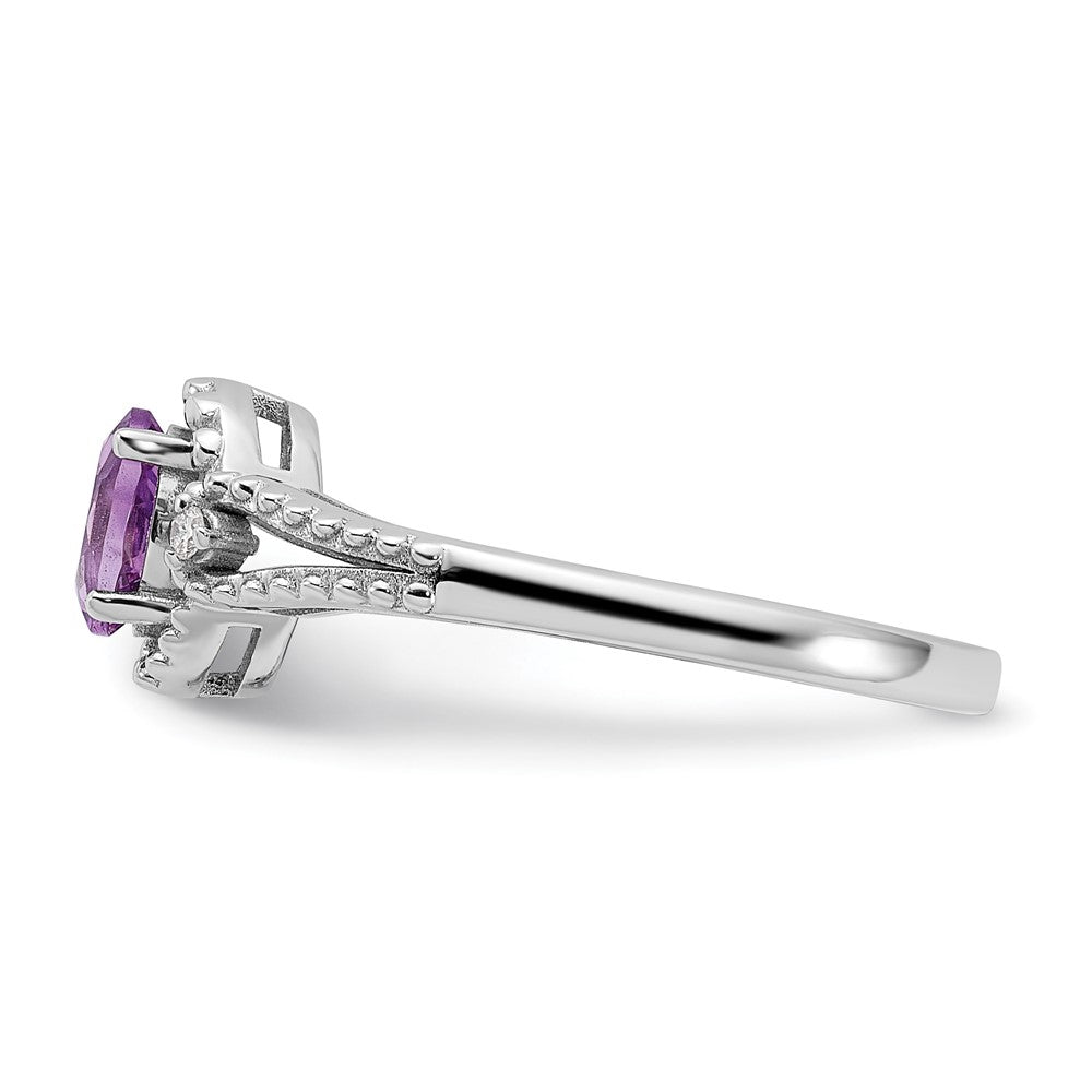 Sterlingsilber Rhodiniert Amethyst & Diamant. Ring