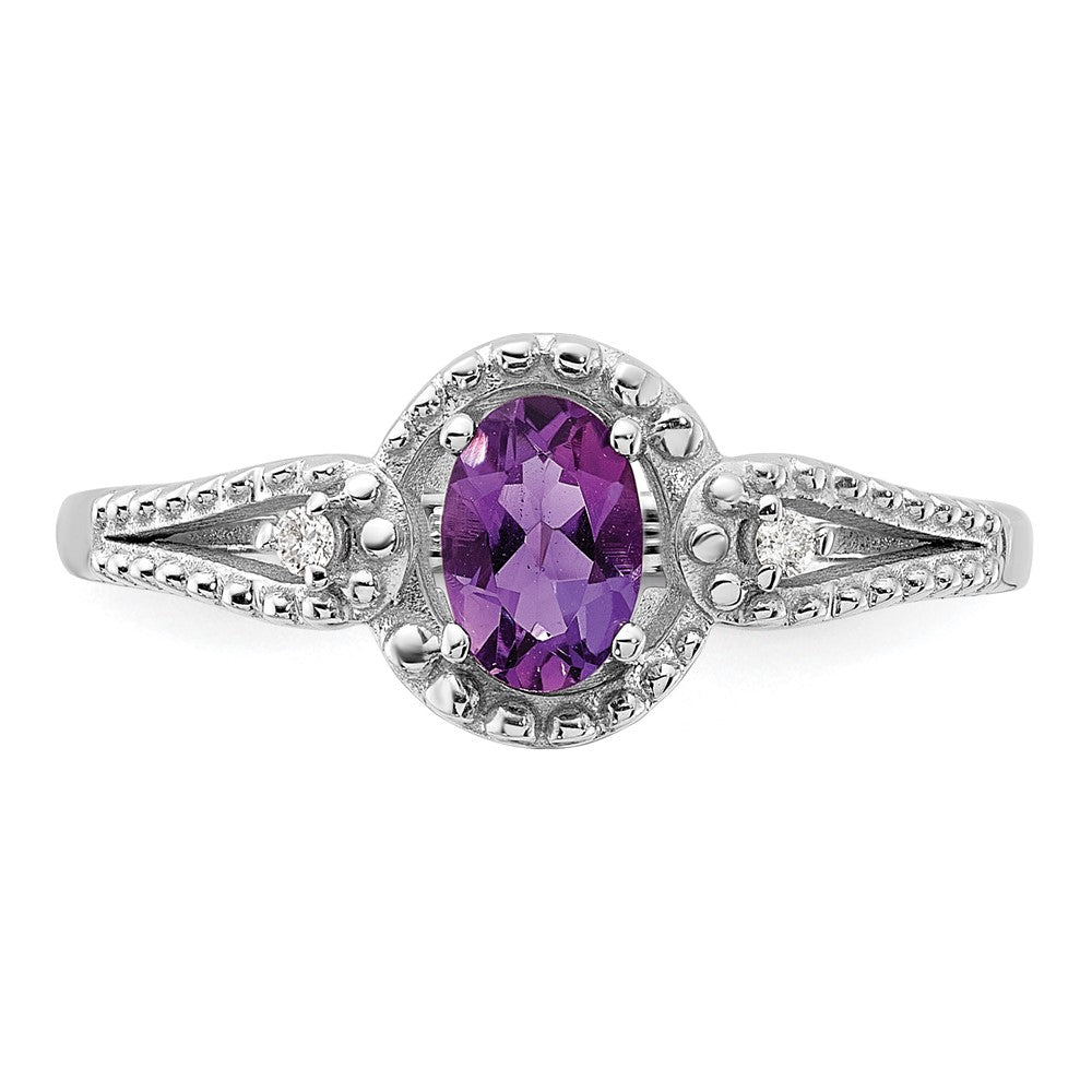 Sterlingsilber Rhodiniert Amethyst & Diamant. Ring