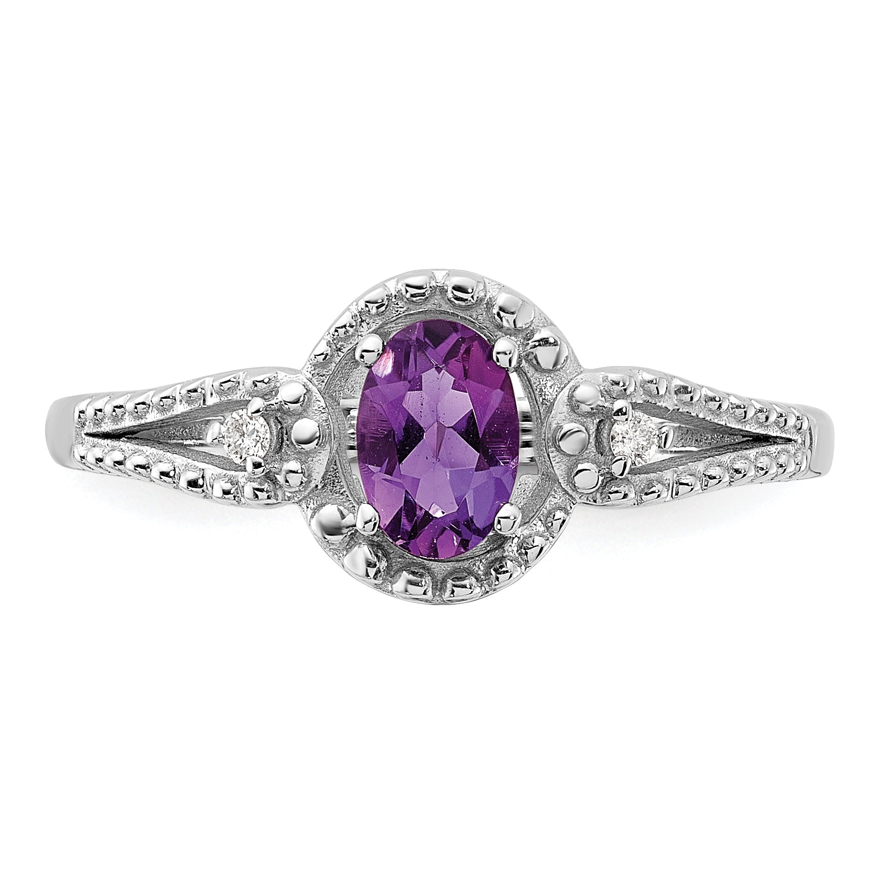 Sterlingsilber Rhodiniert Amethyst & Diamant. Ring
