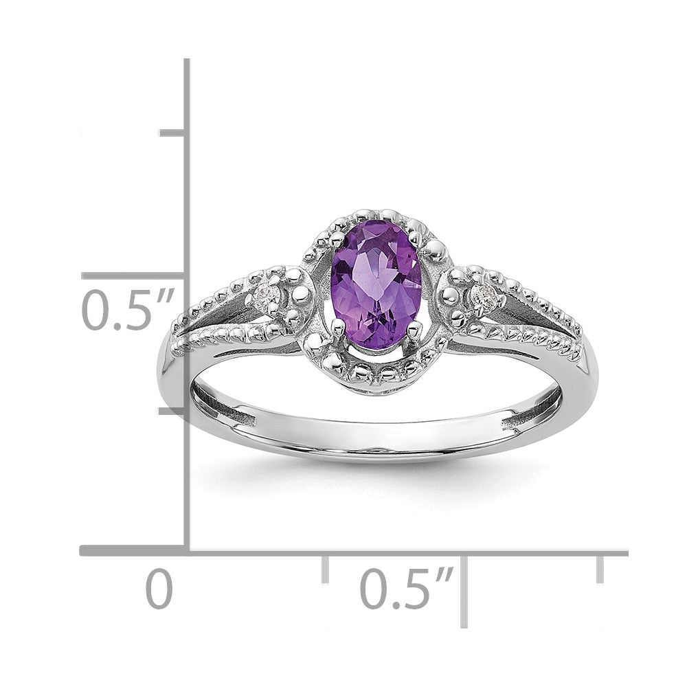 Sterlingsilber Rhodiniert Amethyst & Diamant. Ring