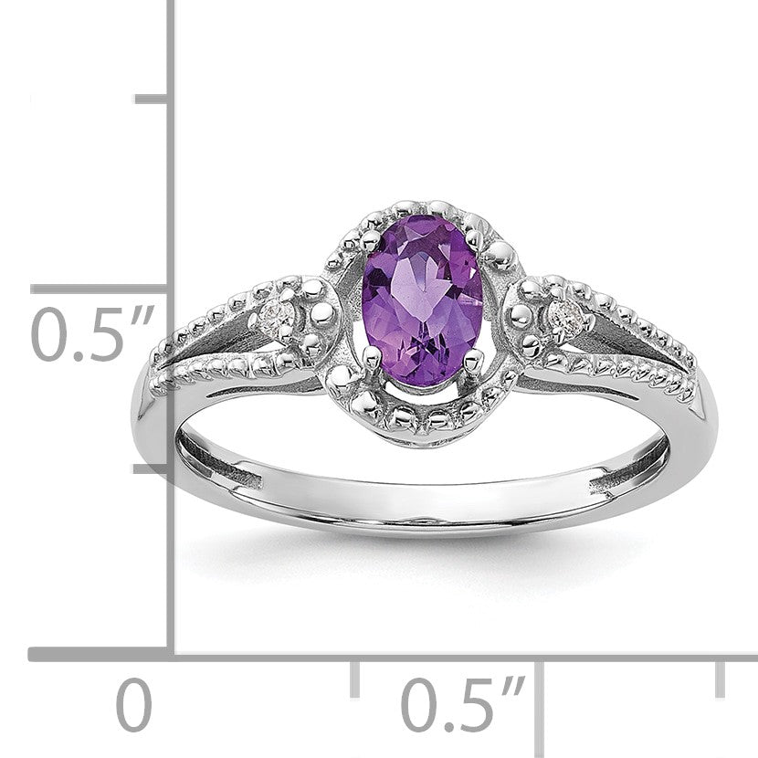 Sterlingsilber Rhodiniert Amethyst & Diamant. Ring
