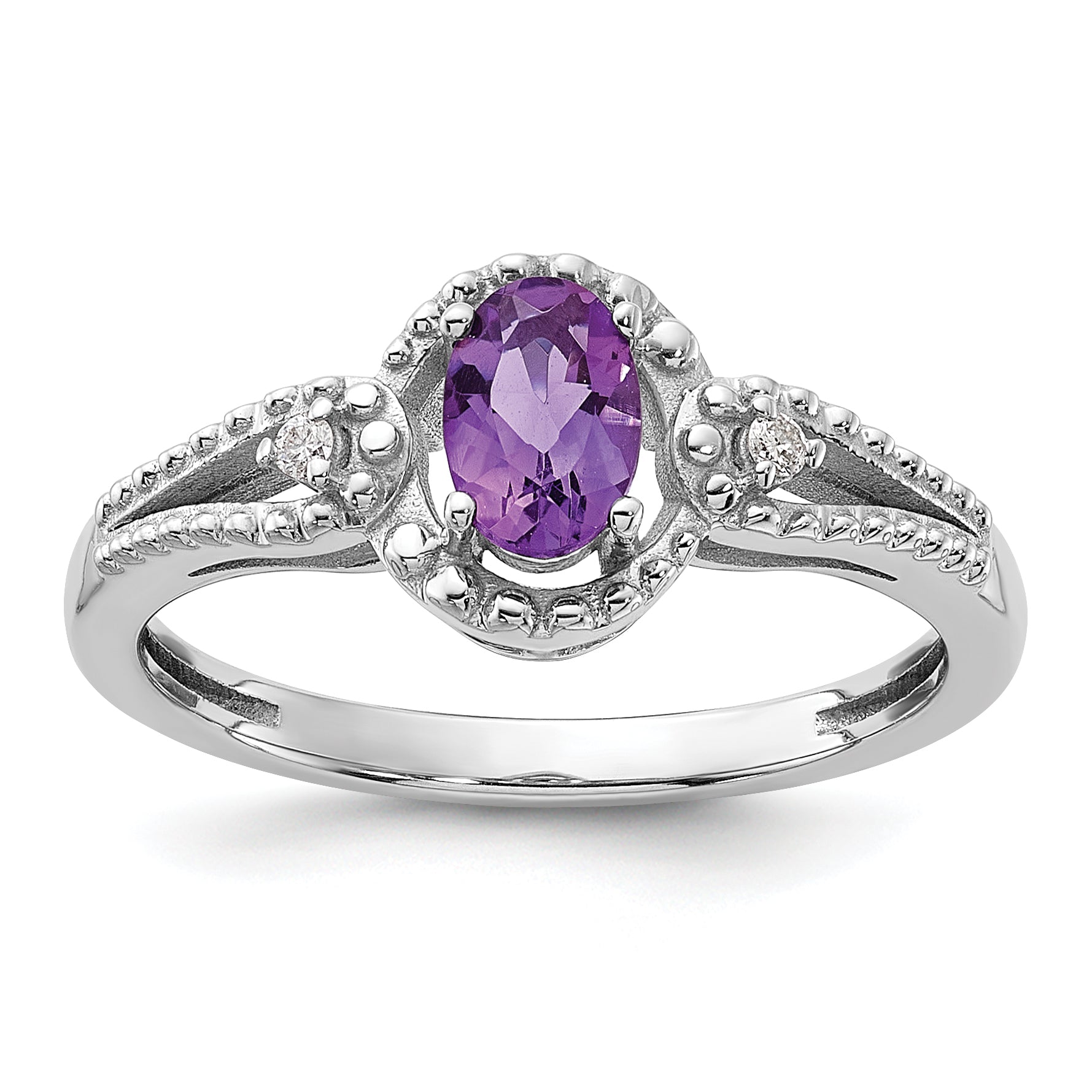 Sterlingsilber Rhodiniert Amethyst & Diamant. Ring