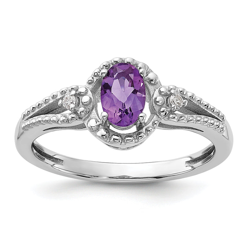 Sterlingsilber Rhodiniert Amethyst & Diamant. Ring