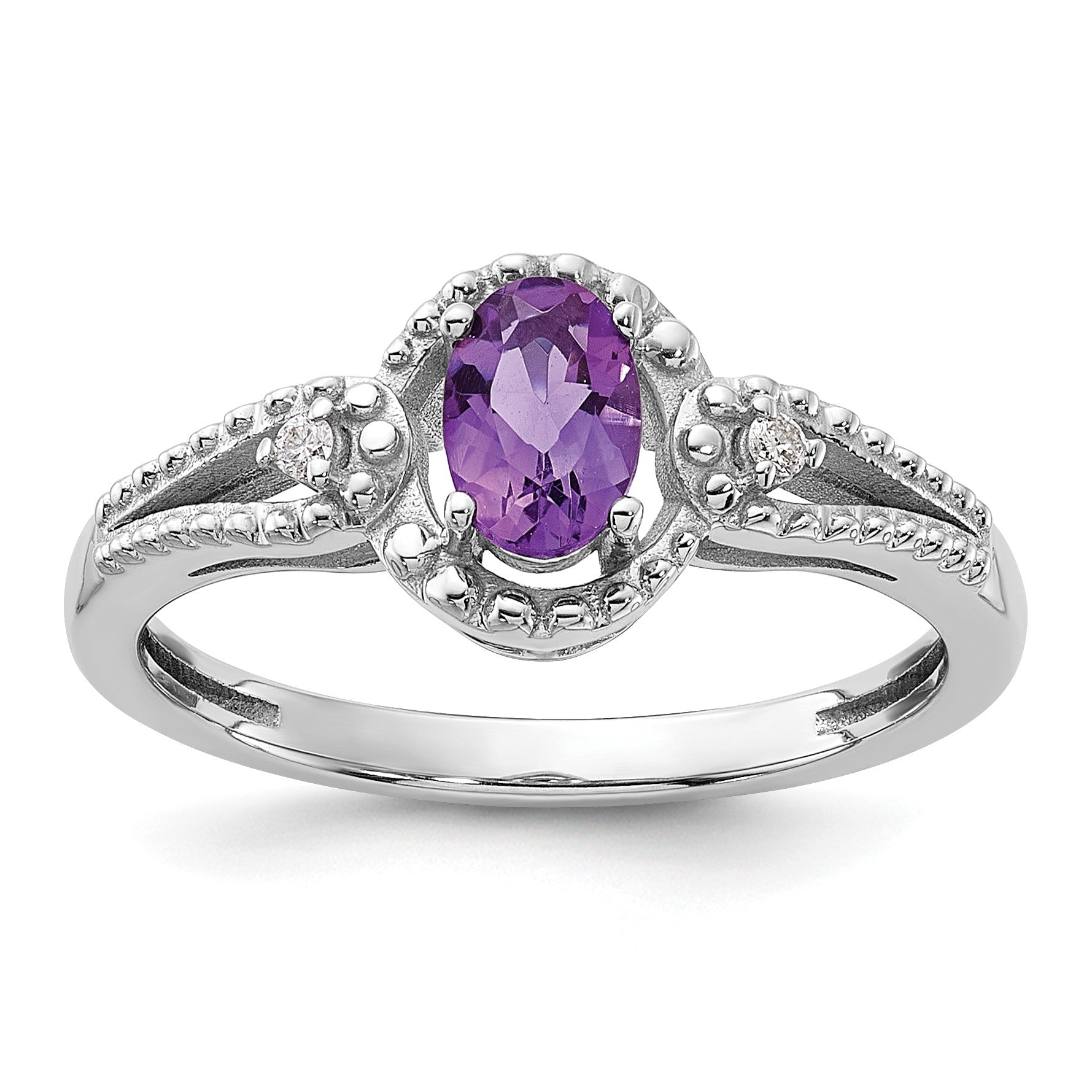 Sterlingsilber Rhodiniert Amethyst & Diamant. Ring