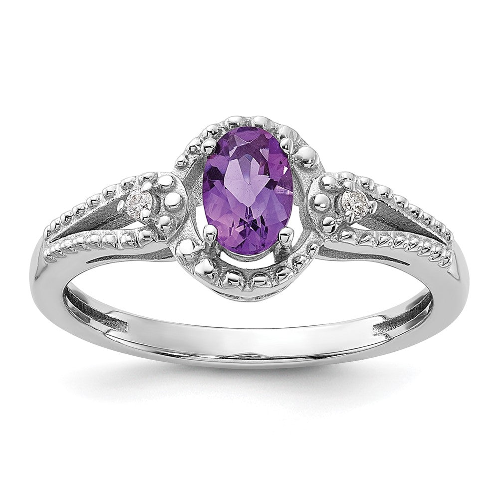 Sterlingsilber Rhodiniert Amethyst & Diamant. Ring