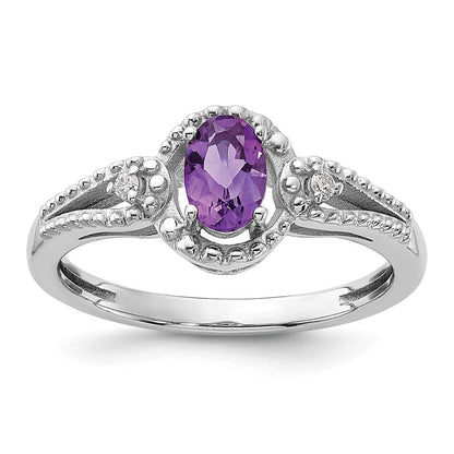 Sterlingsilber Rhodiniert Amethyst & Diamant. Ring