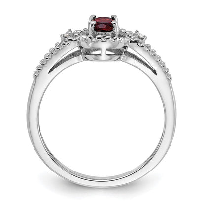 Sterlingsilber Rhodiniert Granat & Diamant. Ring