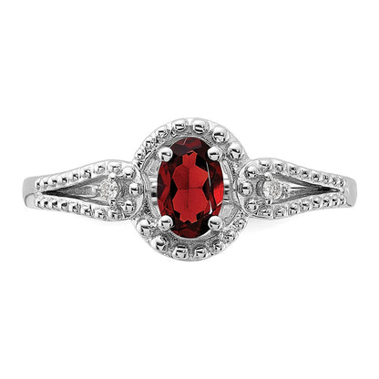 Sterlingsilber Rhodiniert Granat & Diamant. Ring