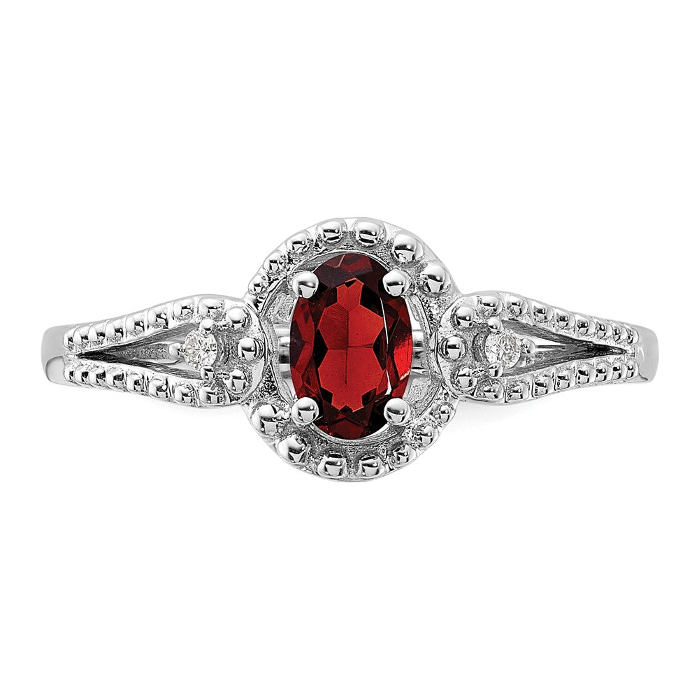 Sterlingsilber Rhodiniert Granat & Diamant. Ring
