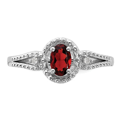 Sterlingsilber Rhodiniert Granat & Diamant. Ring