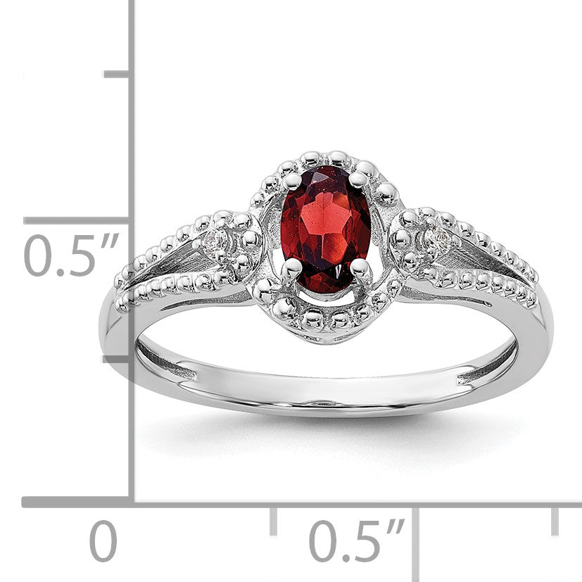 Sterlingsilber Rhodiniert Granat & Diamant. Ring