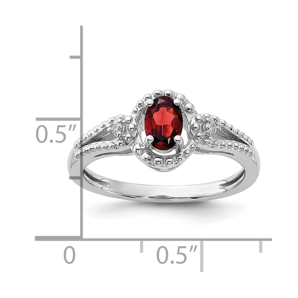 Sterlingsilber Rhodiniert Granat & Diamant. Ring